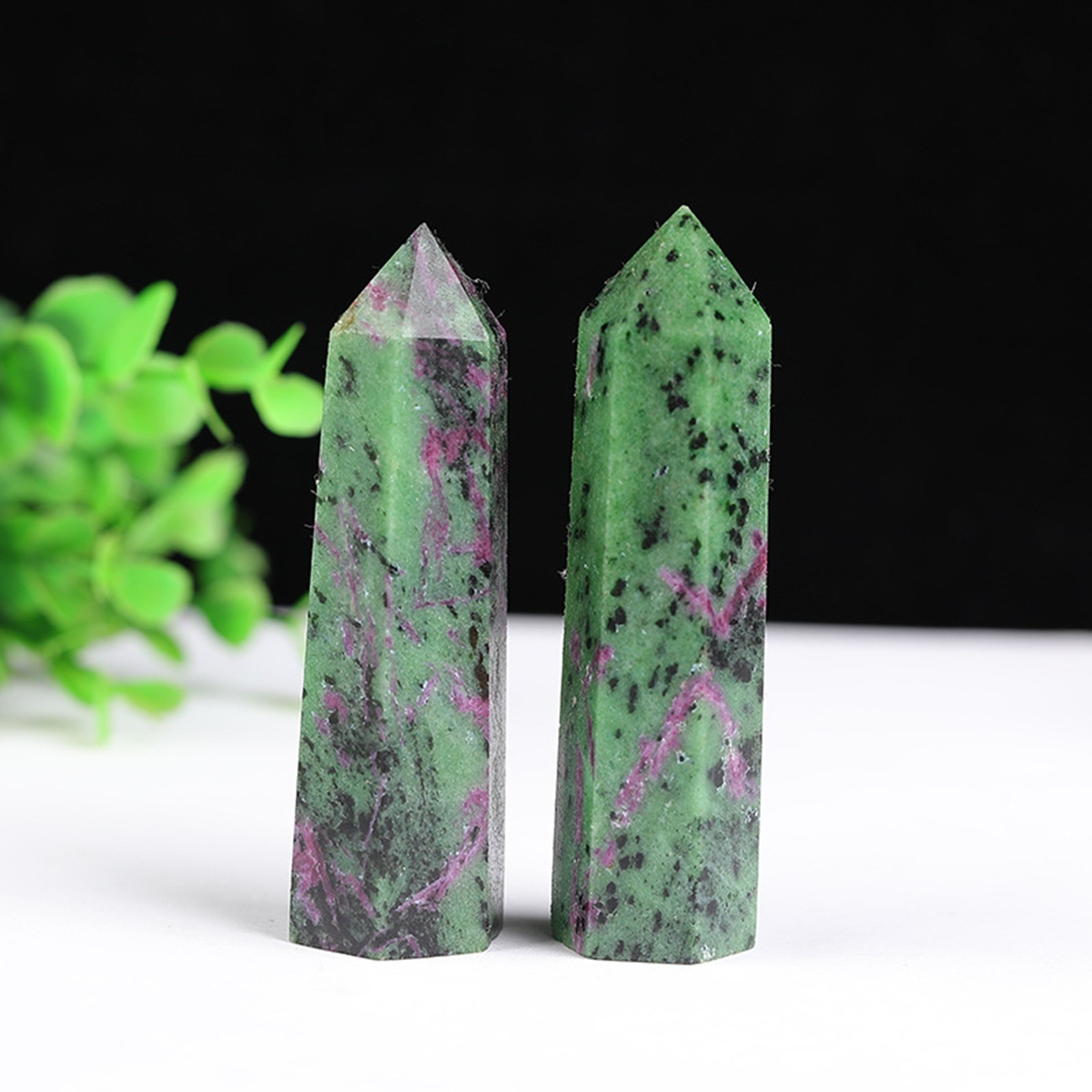 Ruby Zoisite Single Pointed Hexagonal Prism Beads Ornament Handmade Craved Gemstone