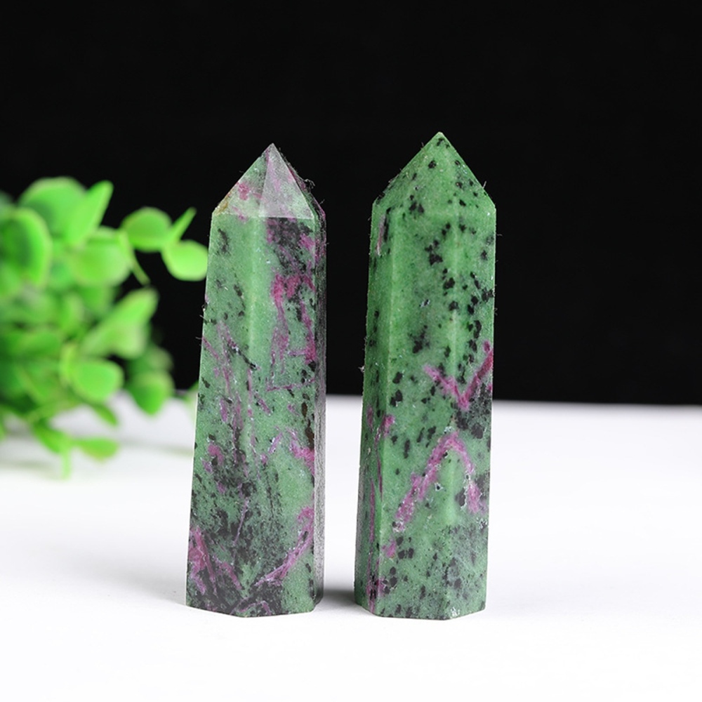 Ruby Zoisite Single Pointed Hexagonal Prism Beads Ornament Handmade Craved Gemstone