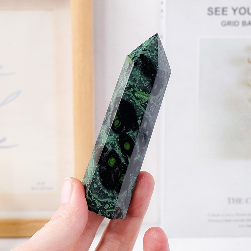 Kambaba Jasper Single Pointed Hexagonal Prism Beads Ornament 163SP1492 Handmade Craved Gemstone