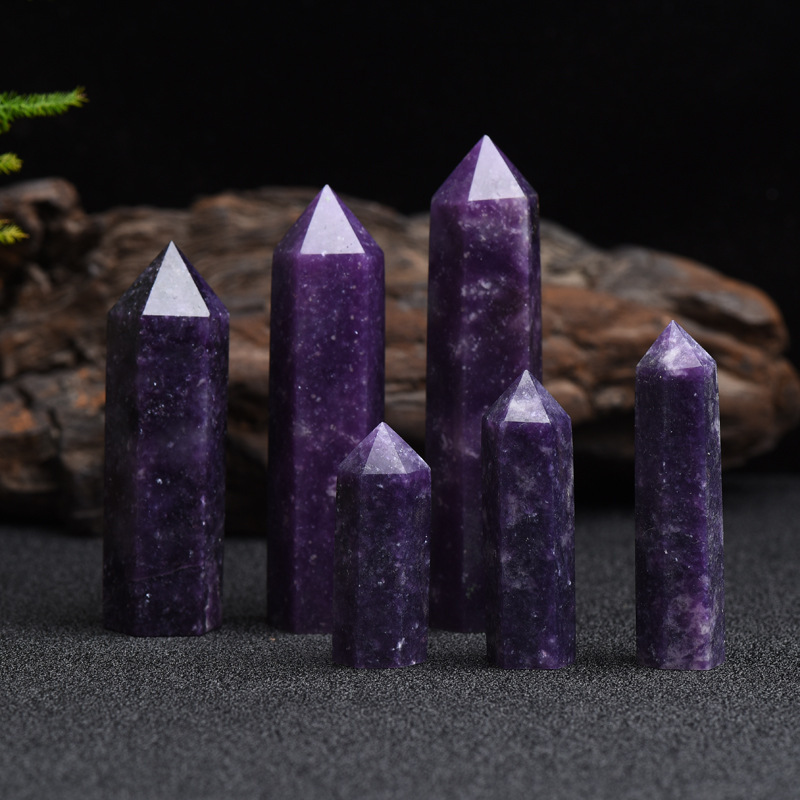 Lepidolite Single Pointed Hexagonal Prism Beads Ornament Handmade Craved Gemstone
