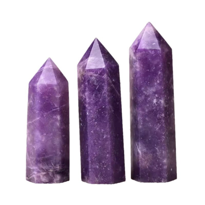 Lepidolite Single Pointed Hexagonal Prism Beads Ornament Handmade Craved Gemstone