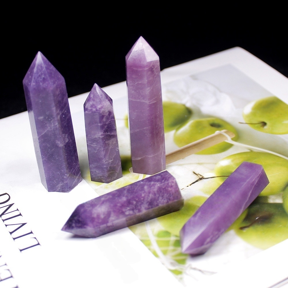 Lepidolite Single Pointed Hexagonal Prism Beads Ornament Handmade Craved Gemstone