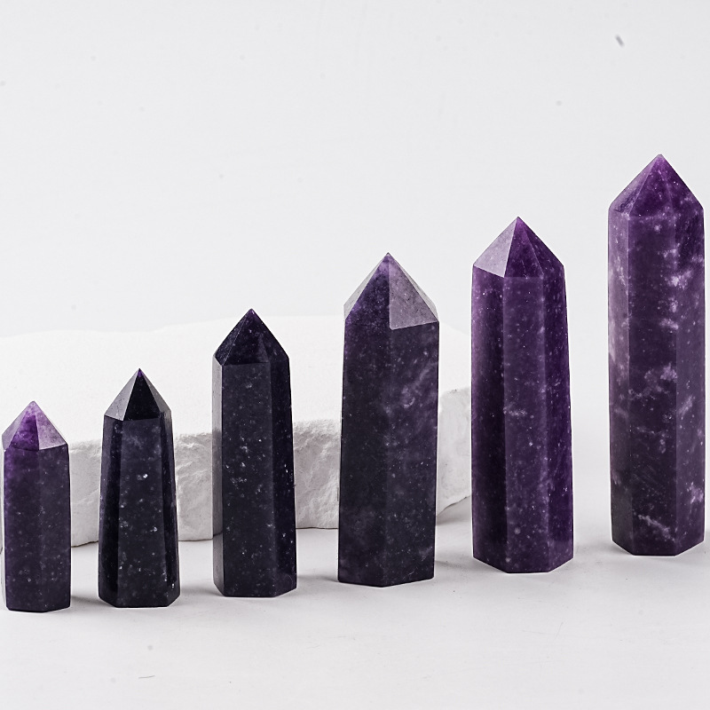 Lepidolite Single Pointed Hexagonal Prism Beads Ornament Handmade Craved Gemstone