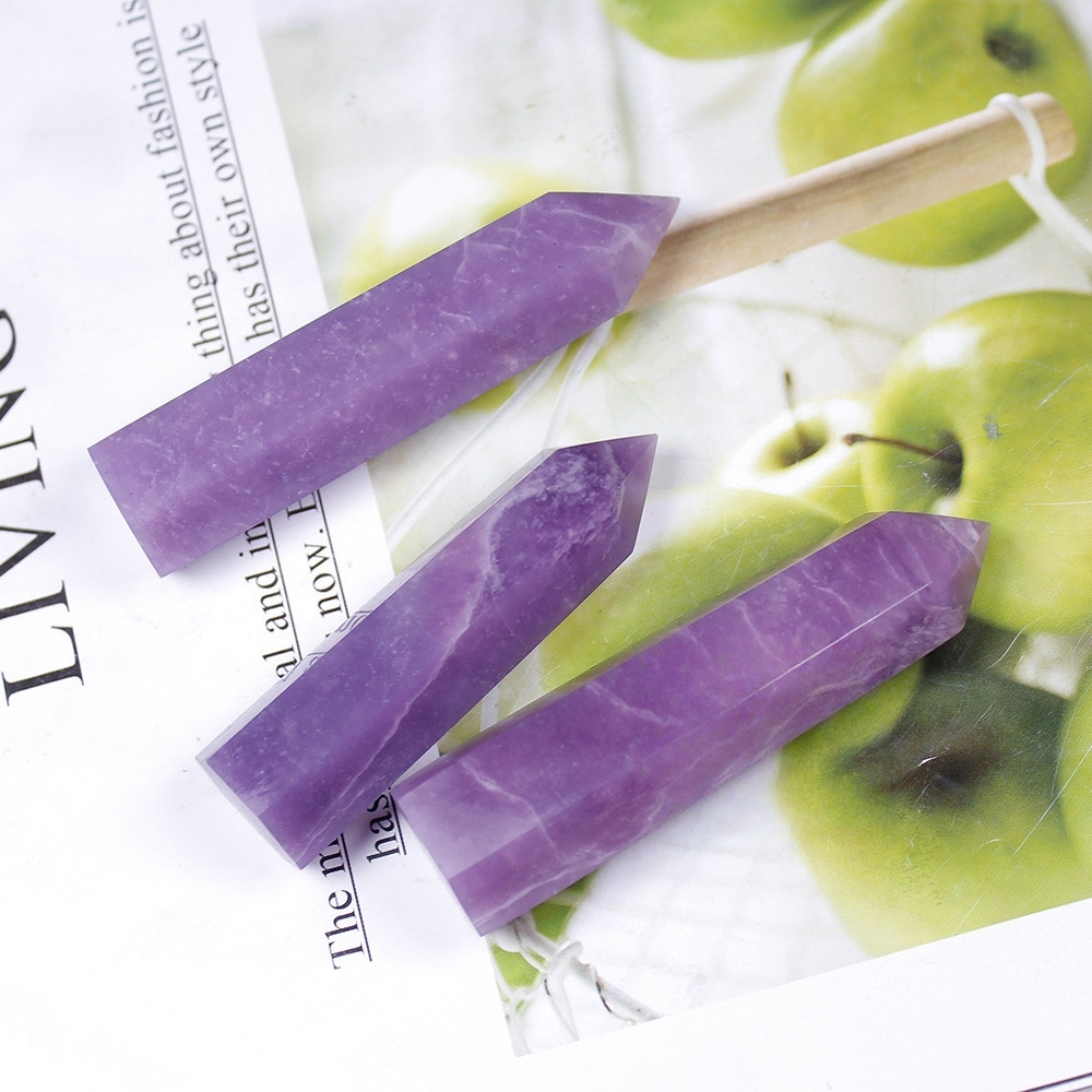 Lepidolite Single Pointed Hexagonal Prism Beads Ornament Handmade Craved Gemstone