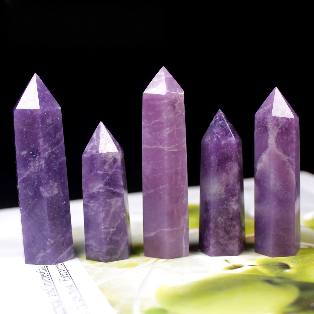 Lepidolite Single Pointed Hexagonal Prism Beads Ornament Handmade Craved Gemstone