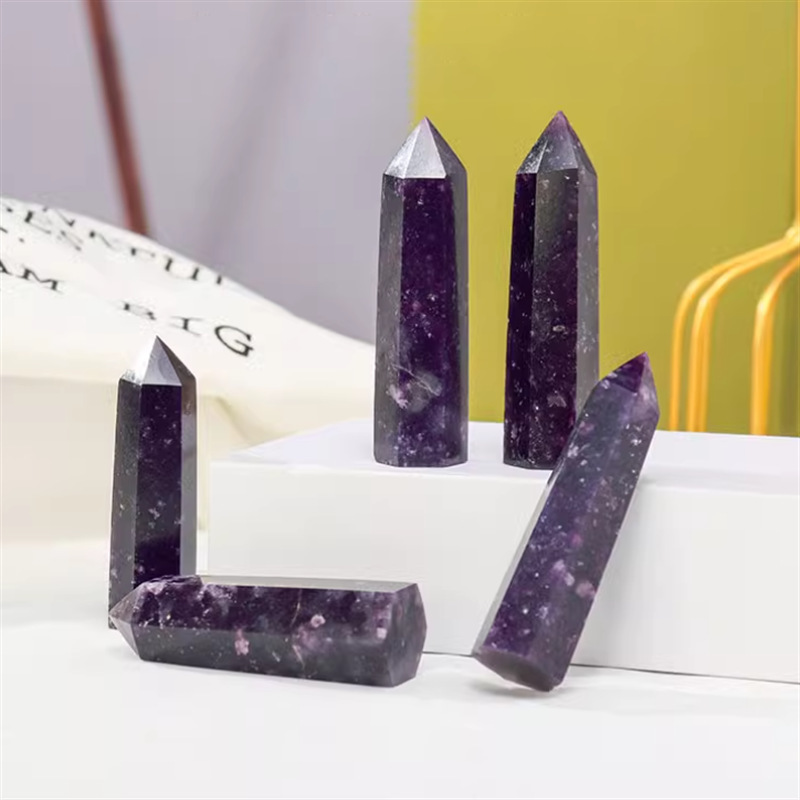 Lepidolite Single Pointed Hexagonal Prism Beads Ornament Handmade Craved Gemstone