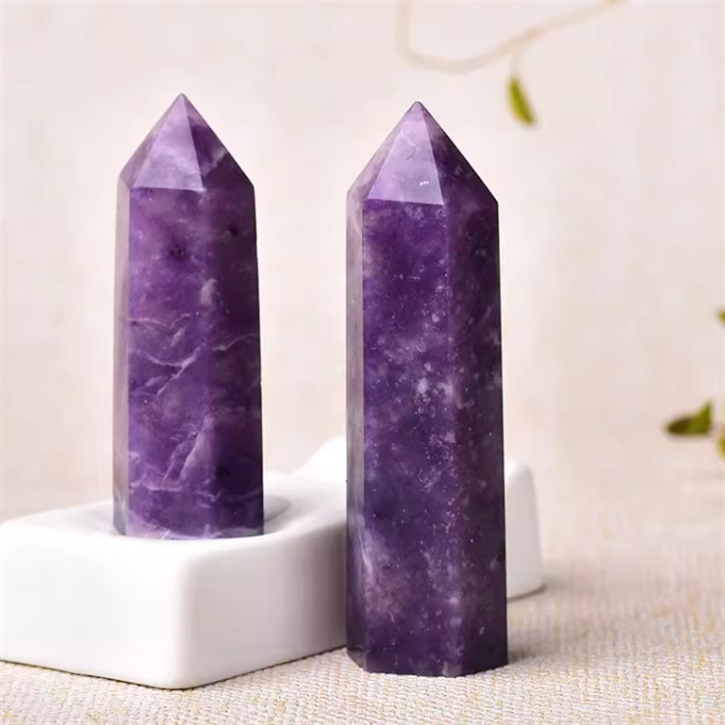 Lepidolite Single Pointed Hexagonal Prism Beads Ornament Handmade Craved Gemstone
