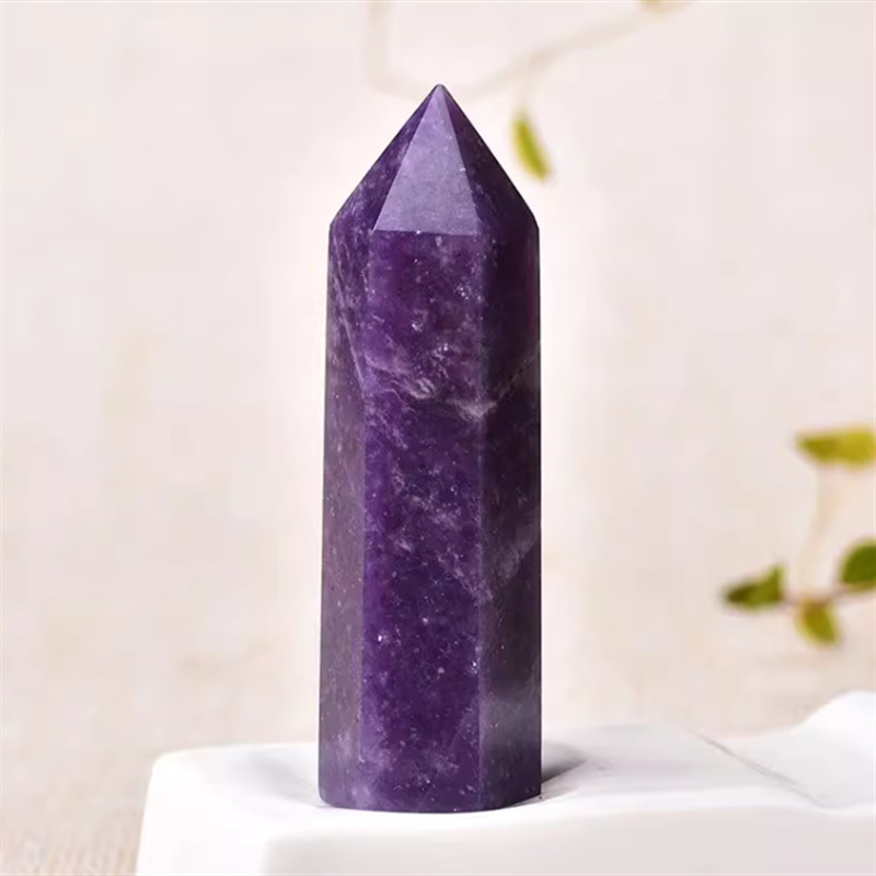 Lepidolite Single Pointed Hexagonal Prism Beads Ornament Handmade Craved Gemstone