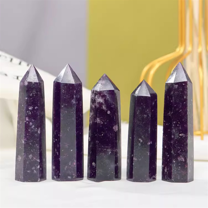 Lepidolite Single Pointed Hexagonal Prism Beads Ornament Handmade Craved Gemstone