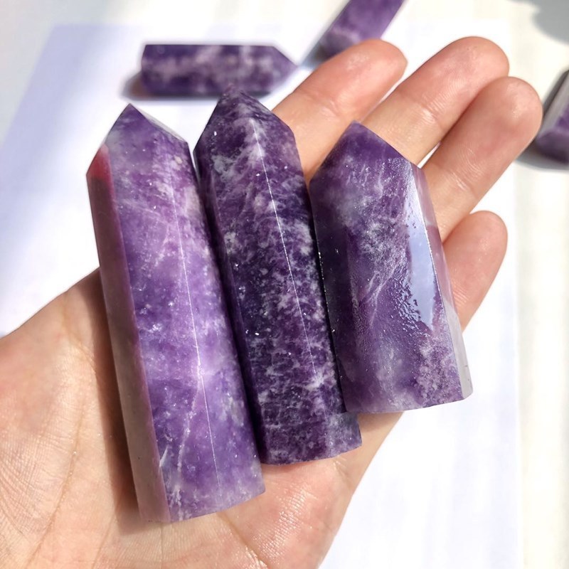 Lepidolite Single Pointed Hexagonal Prism Beads Ornament Handmade Craved Gemstone