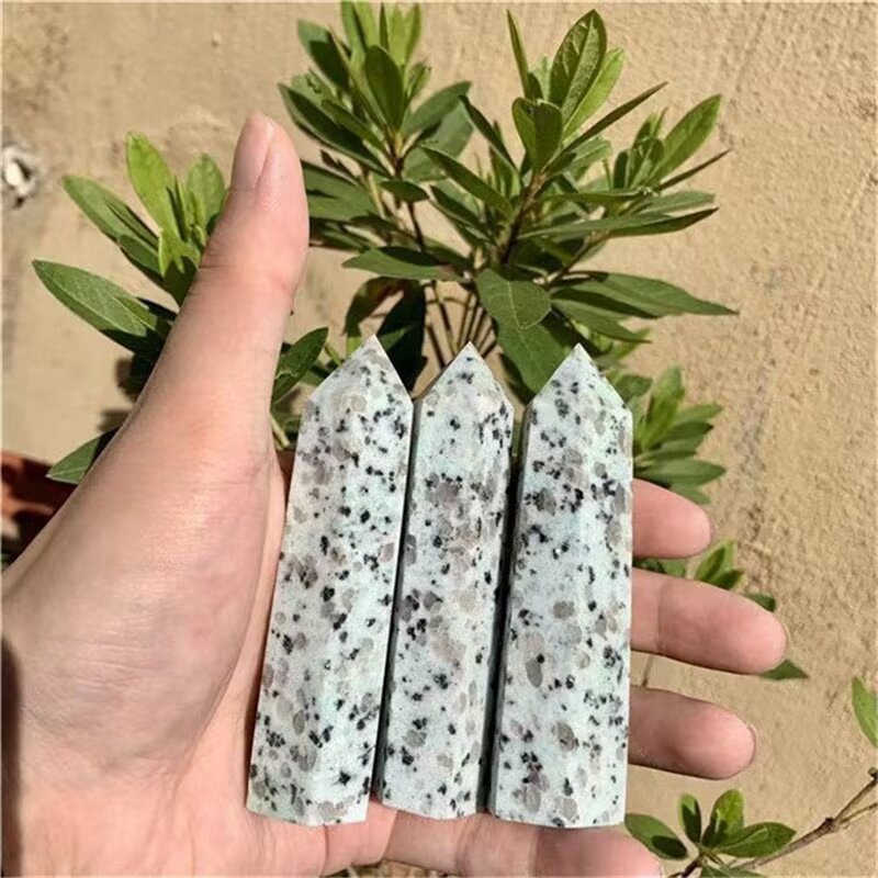 Kiwi Stone Single Pointed Hexagonal Prism Beads Ornament 206SP1492 Handmade Craved Gemstone