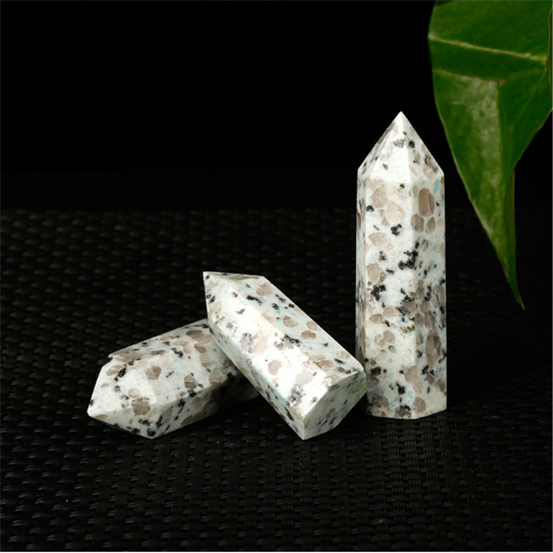 Kiwi Stone Single Pointed Hexagonal Prism Beads Ornament 206SP1492 Handmade Craved Gemstone