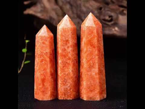Sunstone Single Pointed Hexagonal Prism Beads Ornament Handmade Craved Gemstone