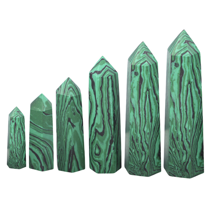 Syn.Malachite Single Pointed Hexagonal Prism Beads Ornament Handmade Craved Gemstone