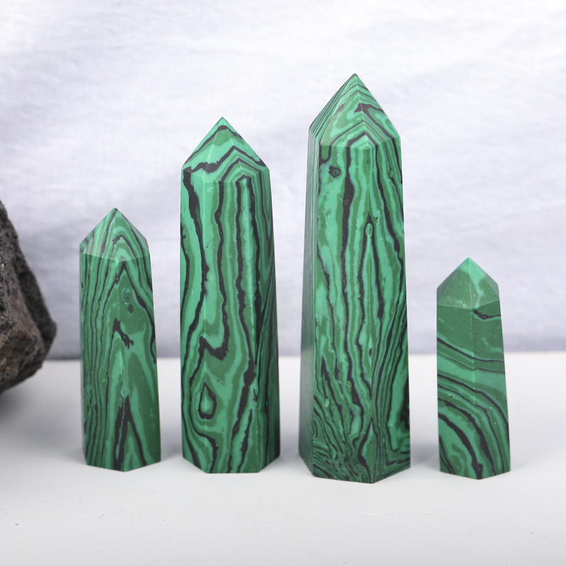 Syn.Malachite Single Pointed Hexagonal Prism Beads Ornament Handmade Craved Gemstone
