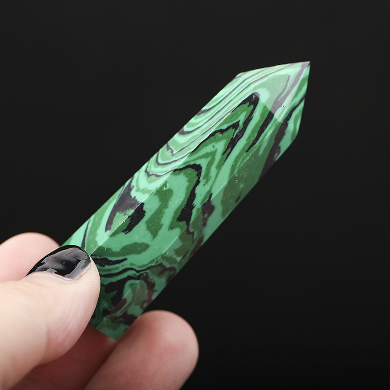 Syn.Malachite Single Pointed Hexagonal Prism Beads Ornament Handmade Craved Gemstone