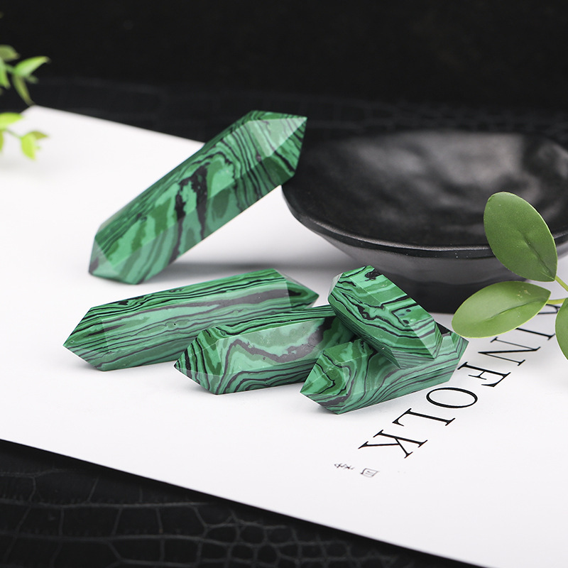 Syn.Malachite Single Pointed Hexagonal Prism Beads Ornament Handmade Craved Gemstone