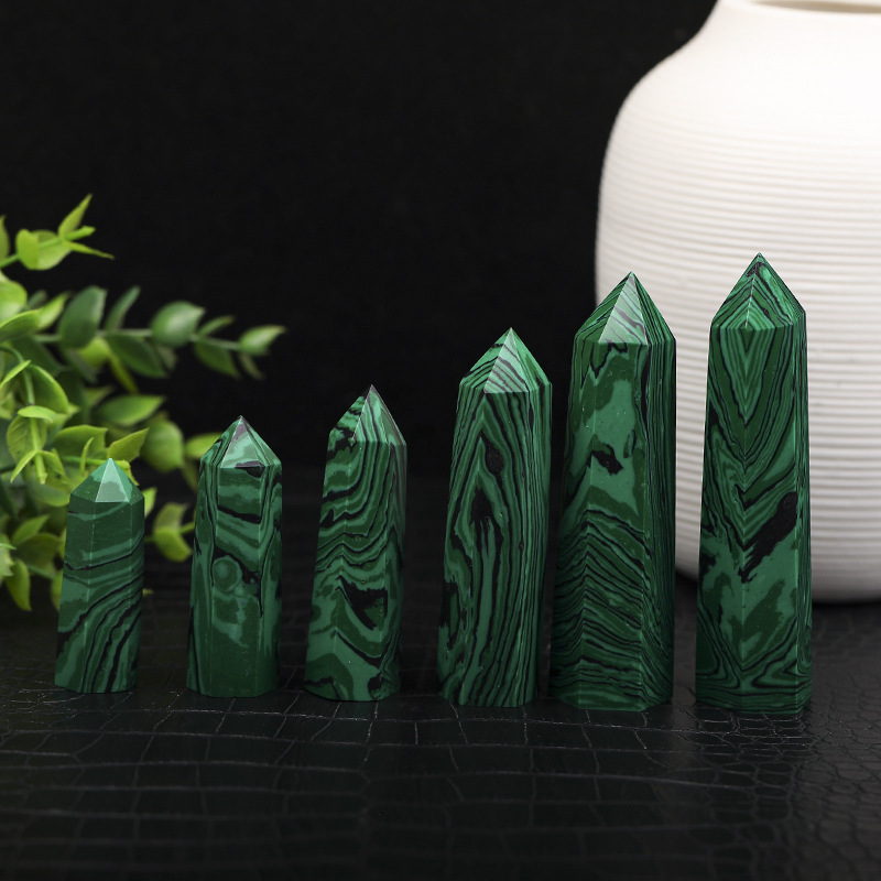 Syn.Malachite Single Pointed Hexagonal Prism Beads Ornament Handmade Craved Gemstone