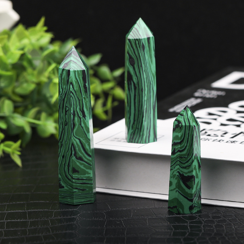 Syn.Malachite Single Pointed Hexagonal Prism Beads Ornament Handmade Craved Gemstone