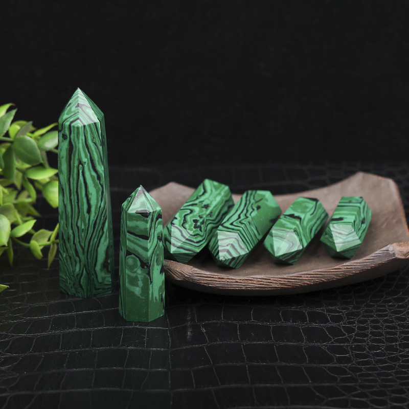 Syn.Malachite Single Pointed Hexagonal Prism Beads Ornament Handmade Craved Gemstone
