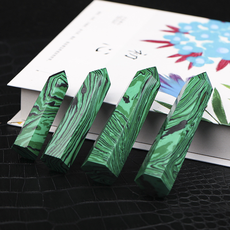 Syn.Malachite Single Pointed Hexagonal Prism Beads Ornament Handmade Craved Gemstone