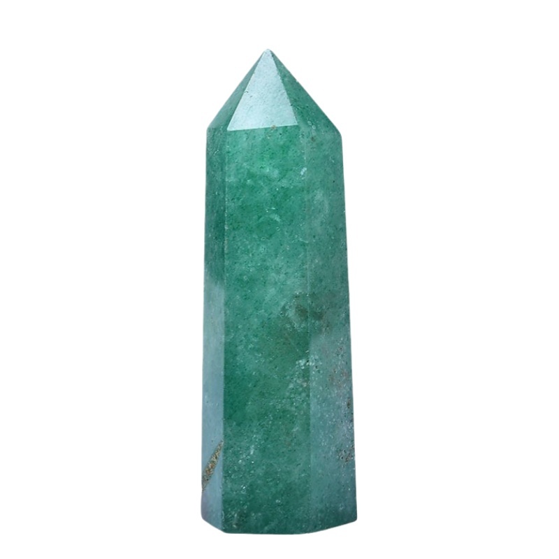 Green Strawberry Quartz Single Pointed Hexagonal Prism Beads Ornament Handmade Craved Gemstone