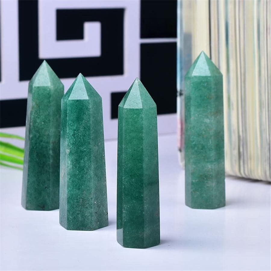 Green Strawberry Quartz Single Pointed Hexagonal Prism Beads Ornament Handmade Craved Gemstone