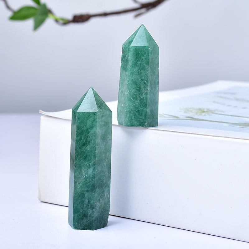 Green Strawberry Quartz Single Pointed Hexagonal Prism Beads Ornament Handmade Craved Gemstone