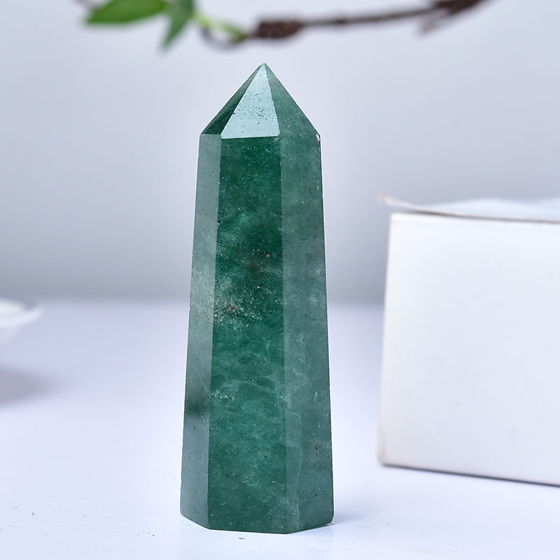 Green Strawberry Quartz Single Pointed Hexagonal Prism Beads Ornament Handmade Craved Gemstone