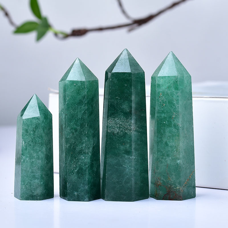 Green Strawberry Quartz Single Pointed Hexagonal Prism Beads Ornament Handmade Craved Gemstone
