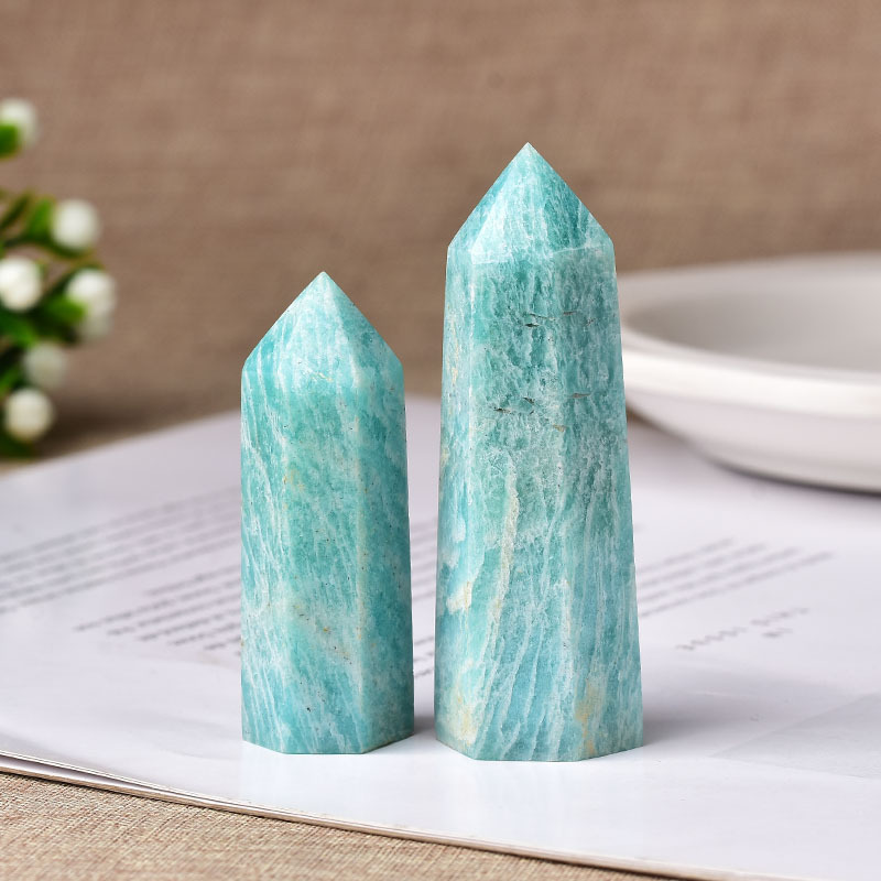 Amazonalite Single Pointed Hexagonal Prism Beads Ornament Handmade Craved Gemstone