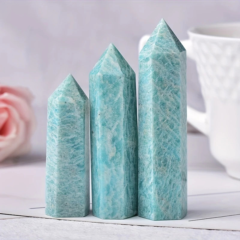 Amazonalite Single Pointed Hexagonal Prism Beads Ornament Handmade Craved Gemstone