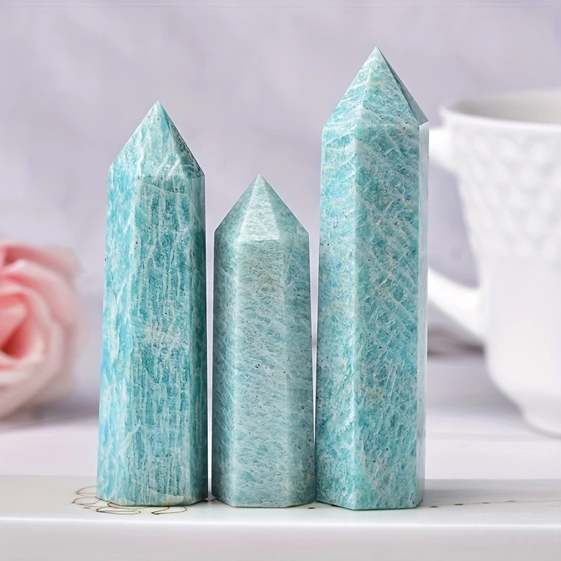 Amazonalite Single Pointed Hexagonal Prism Beads Ornament Handmade Craved Gemstone