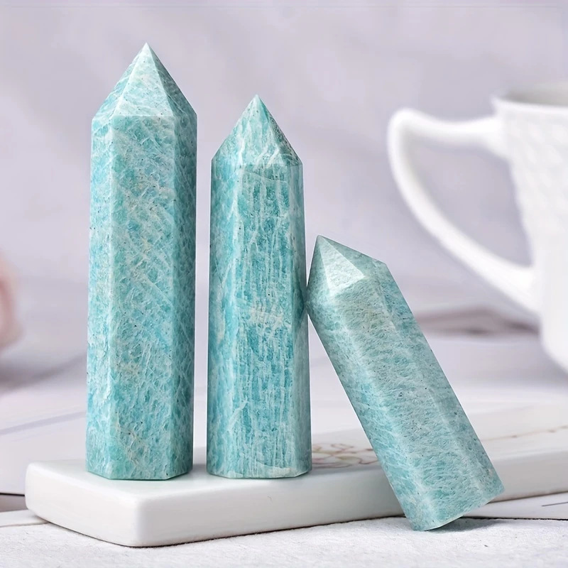 Amazonalite Single Pointed Hexagonal Prism Beads Ornament Handmade Craved Gemstone