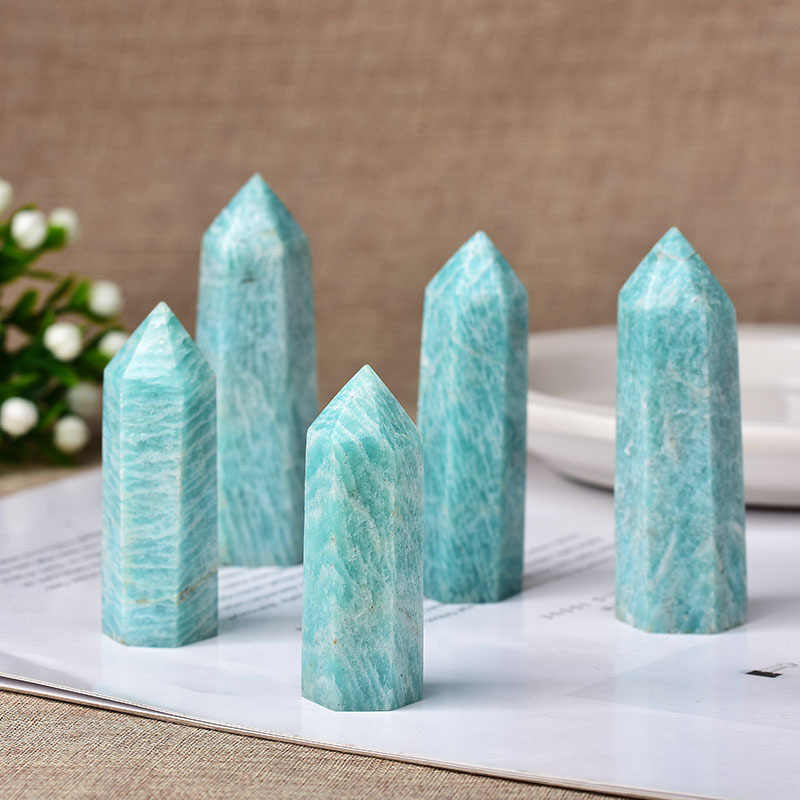 Amazonalite Single Pointed Hexagonal Prism Beads Ornament Handmade Craved Gemstone