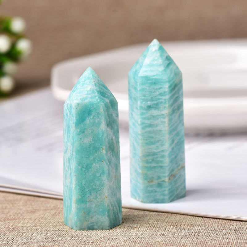 Amazonalite Single Pointed Hexagonal Prism Beads Ornament Handmade Craved Gemstone