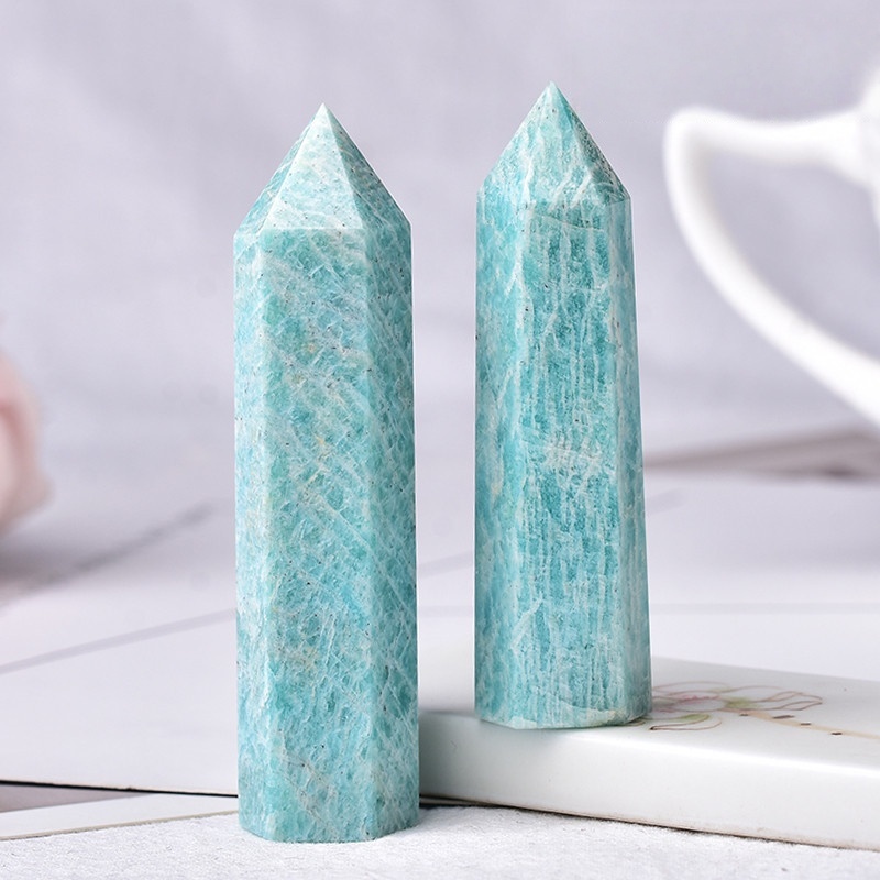 Amazonalite Single Pointed Hexagonal Prism Beads Ornament Handmade Craved Gemstone