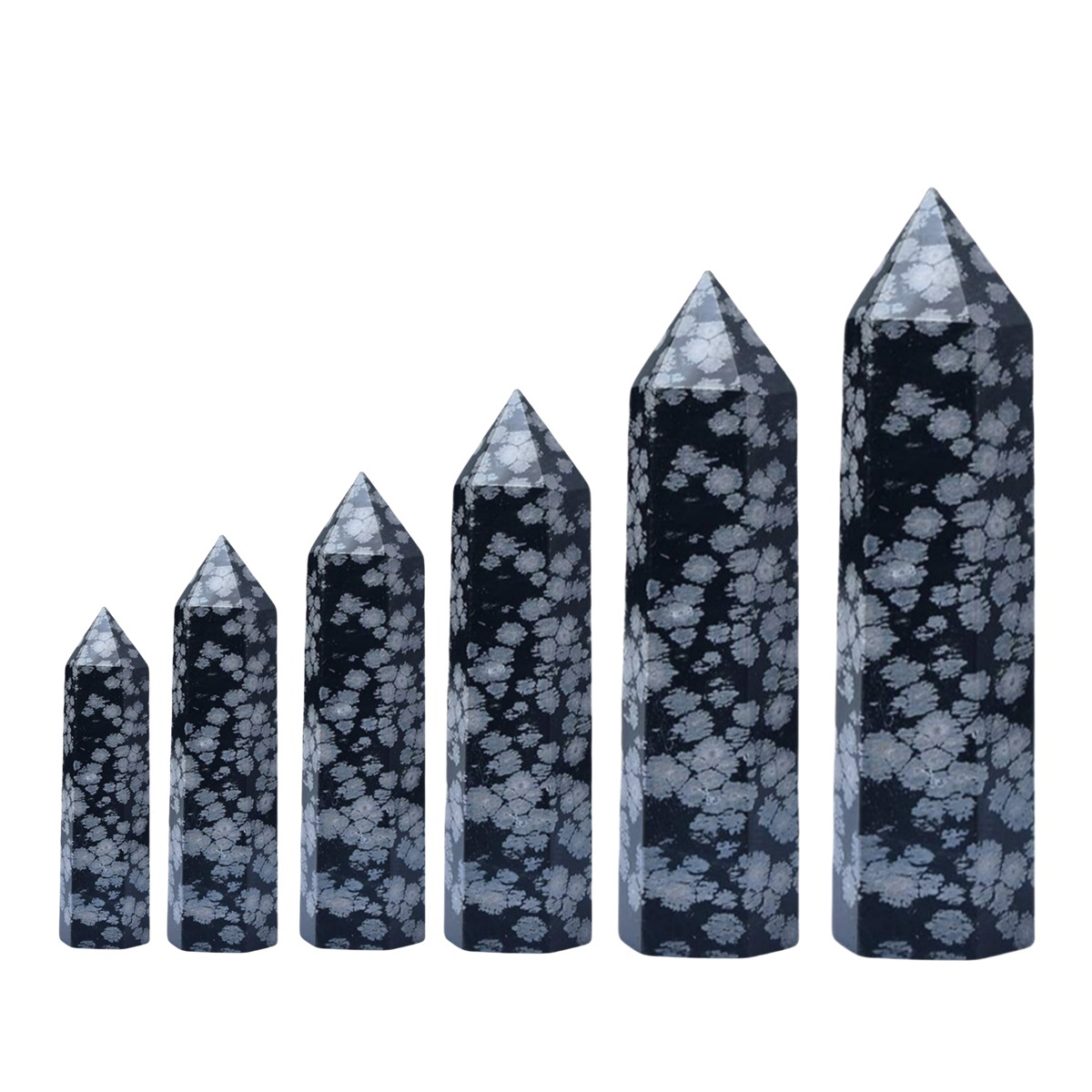 Snowflake Obsidian Single Pointed Hexagonal Prism Beads Ornament Handmade Craved Gemstone
