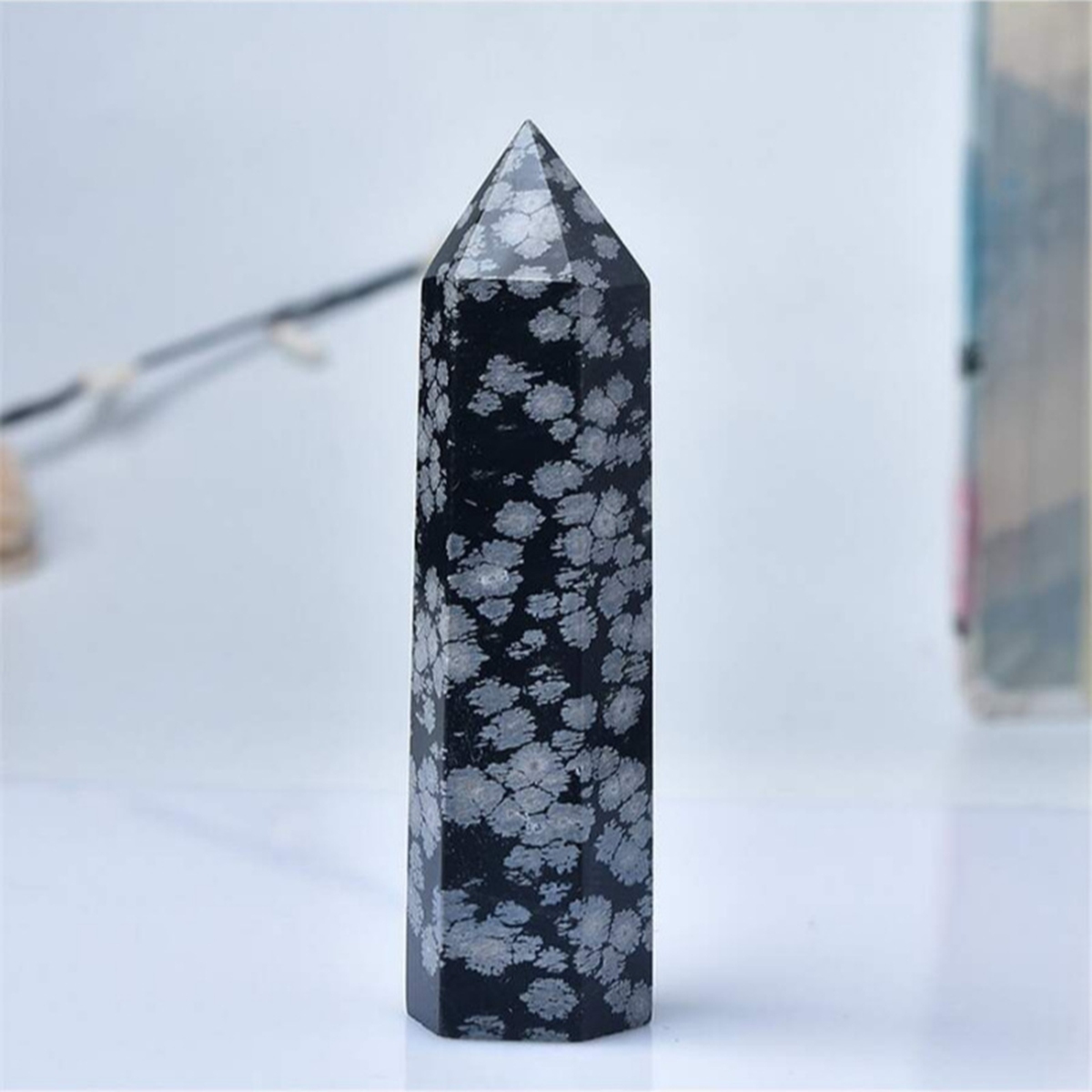 Snowflake Obsidian Single Pointed Hexagonal Prism Beads Ornament Handmade Craved Gemstone
