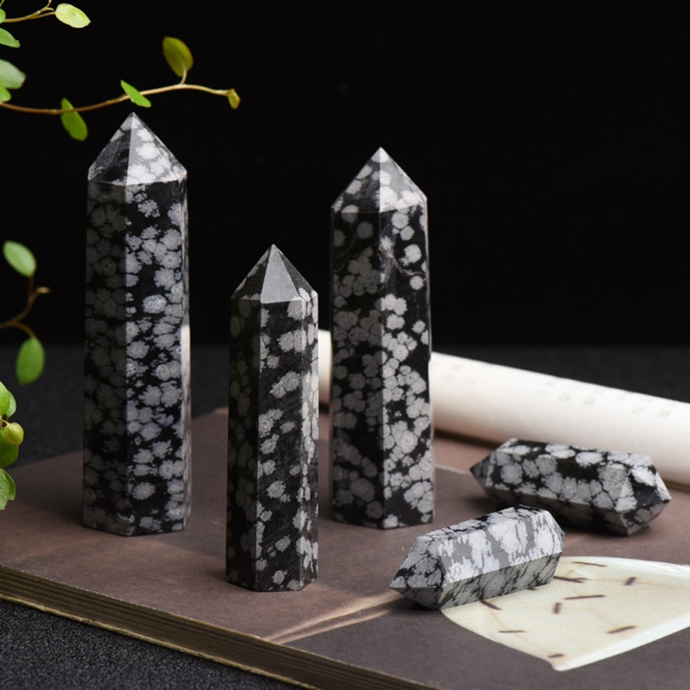 Snowflake Obsidian Single Pointed Hexagonal Prism Beads Ornament Handmade Craved Gemstone