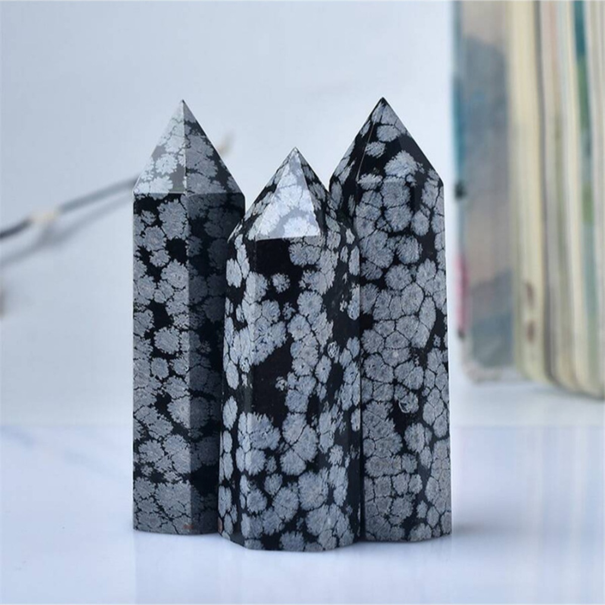 Snowflake Obsidian Single Pointed Hexagonal Prism Beads Ornament Handmade Craved Gemstone