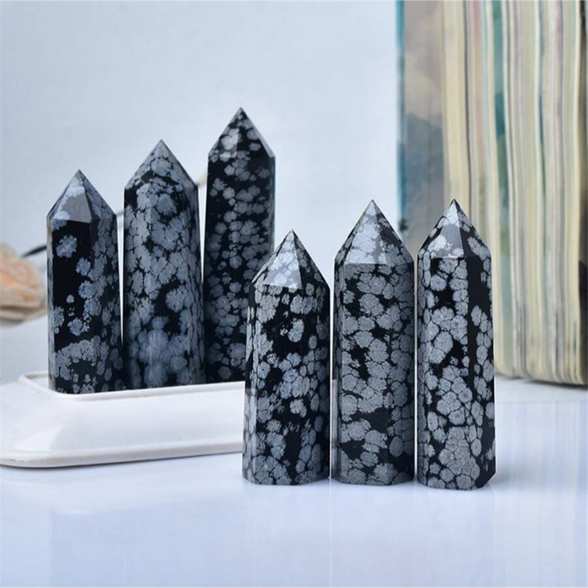 Snowflake Obsidian Single Pointed Hexagonal Prism Beads Ornament Handmade Craved Gemstone