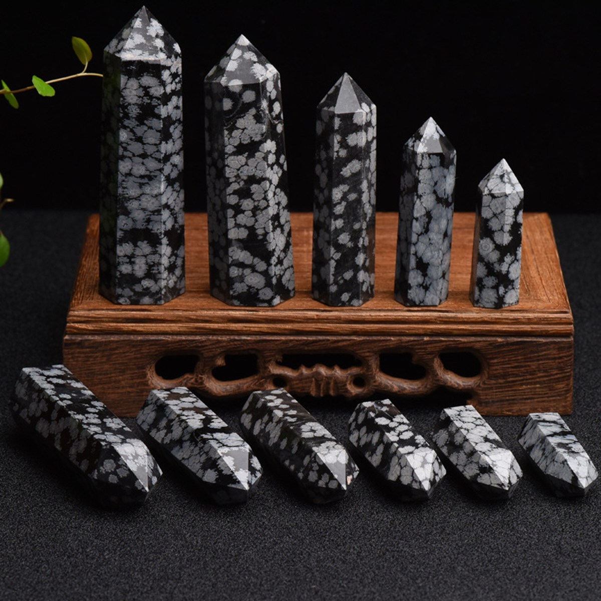 Snowflake Obsidian Single Pointed Hexagonal Prism Beads Ornament Handmade Craved Gemstone