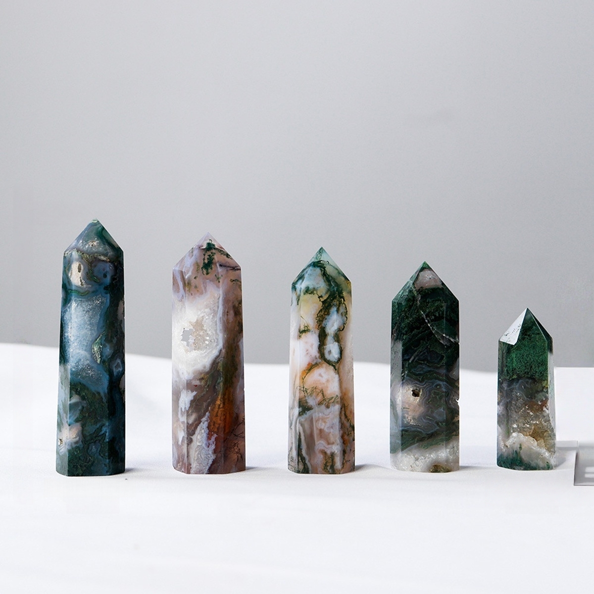 Moss Agate  Single Pointed Hexagonal Prism Beads Ornament Handmade Craved Gemstone