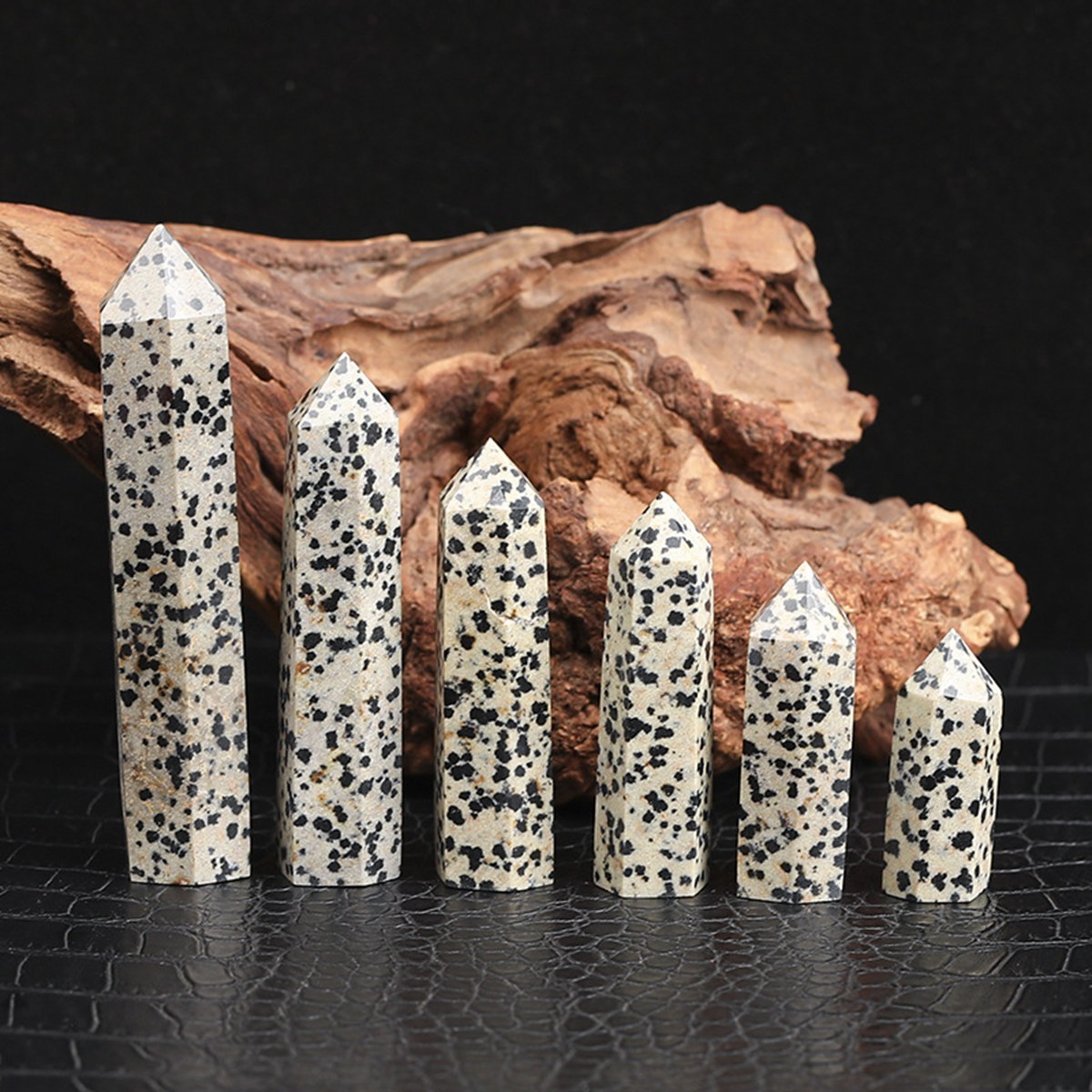 Dalmation Jasper Single Pointed Hexagonal Prism Beads Ornament Handmade Craved Gemstone