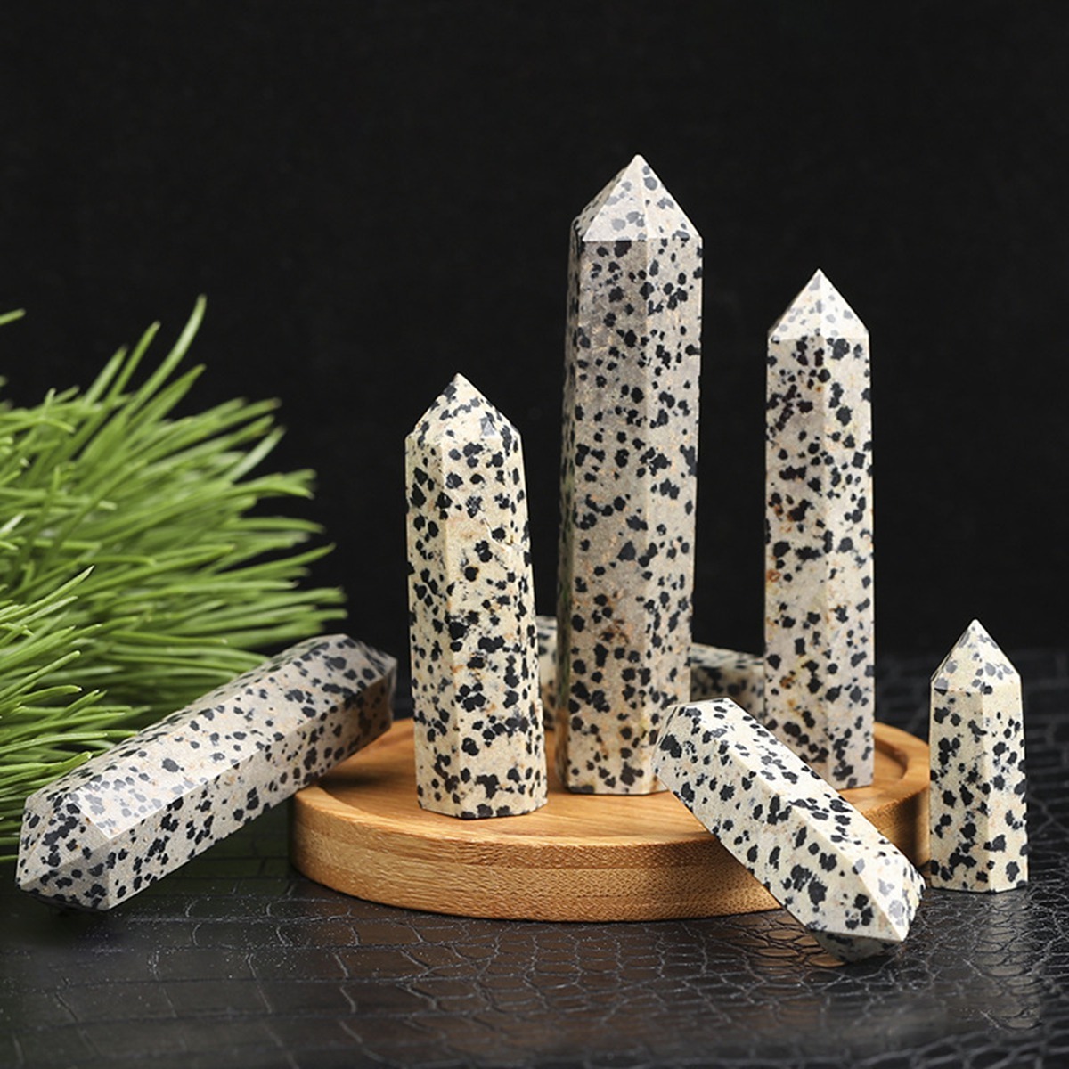 Dalmation Jasper Single Pointed Hexagonal Prism Beads Ornament Handmade Craved Gemstone