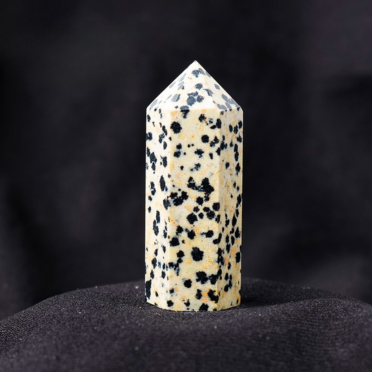Dalmation Jasper Single Pointed Hexagonal Prism Beads Ornament Handmade Craved Gemstone