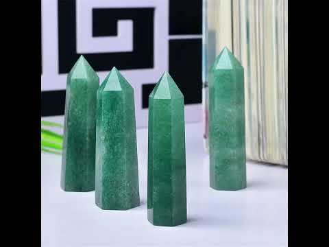 Green Strawberry Quartz Single Pointed Hexagonal Prism Beads Ornament Handmade Craved Gemstone