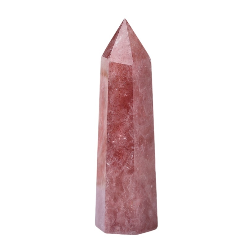 Red Strawberry Quartz Single Pointed Hexagonal Prism Beads Ornament Handmade Craved Gemstone