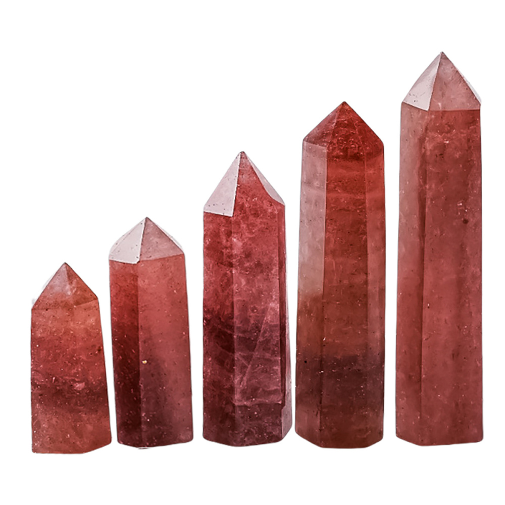 Red Strawberry Quartz Single Pointed Hexagonal Prism Beads Ornament Handmade Craved Gemstone